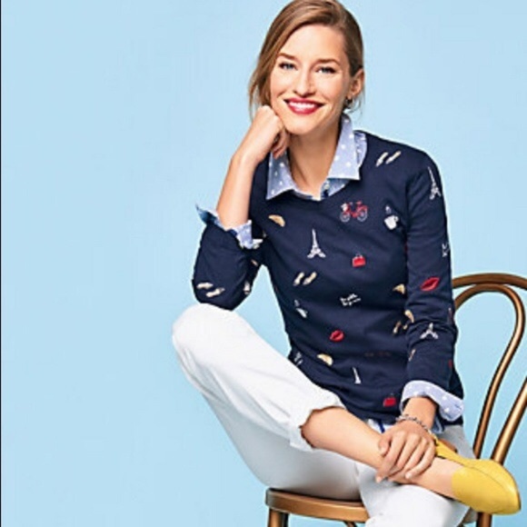 Talbots Sweaters - Talbots Embroidered Paris Theme Crew Neck Sweater
